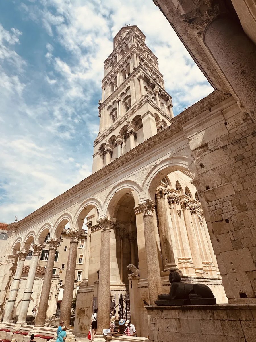 Split cathedral bell tower in daylight
