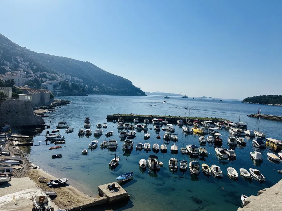 Dubrovnik Old Town harbor with boats moored